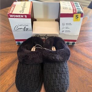 dearfoams Black Knit Clog Slippers with Plush Cuff